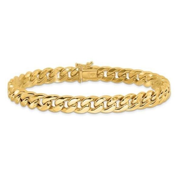 14K Gold Polished Curb Link Men's Bracelet - Picture 3 of 5